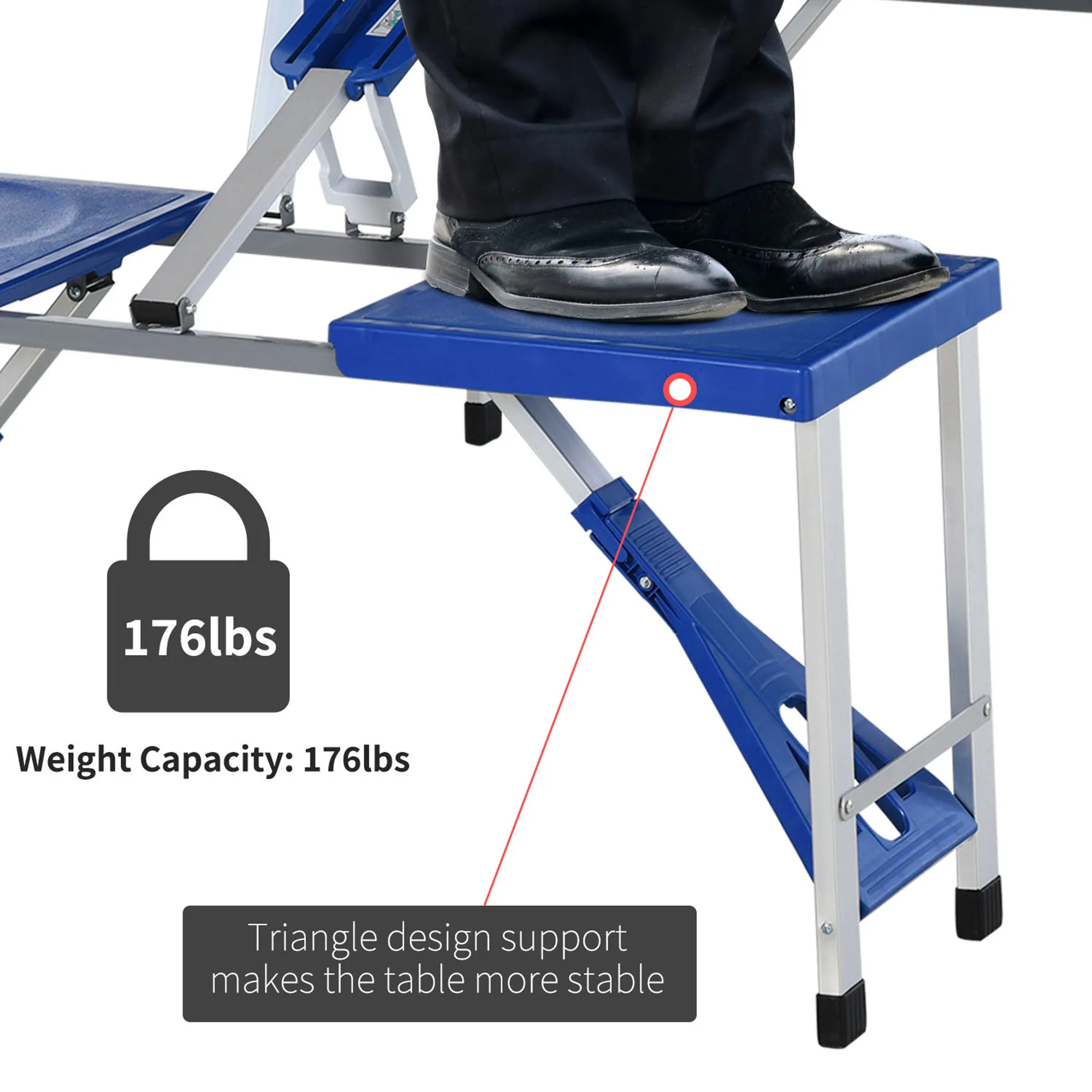 4 Seater Aluminum Portable Picnic Table with Foldable Seat Blue