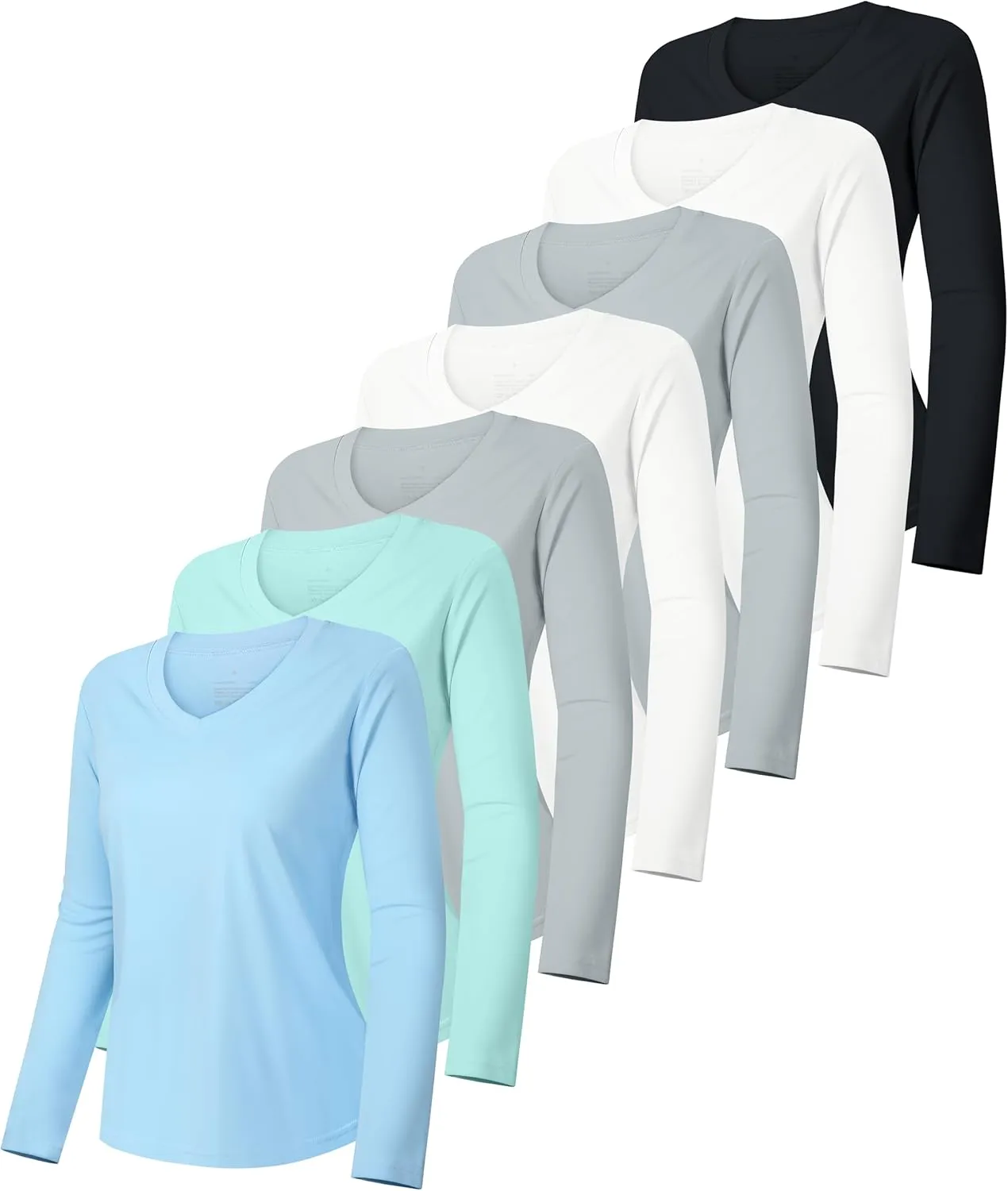 7 Pack Womens Long Sleeve Athletic Shirts UV Sun Protection UPF 50  Quick Dry Workout Running Tops V Neck