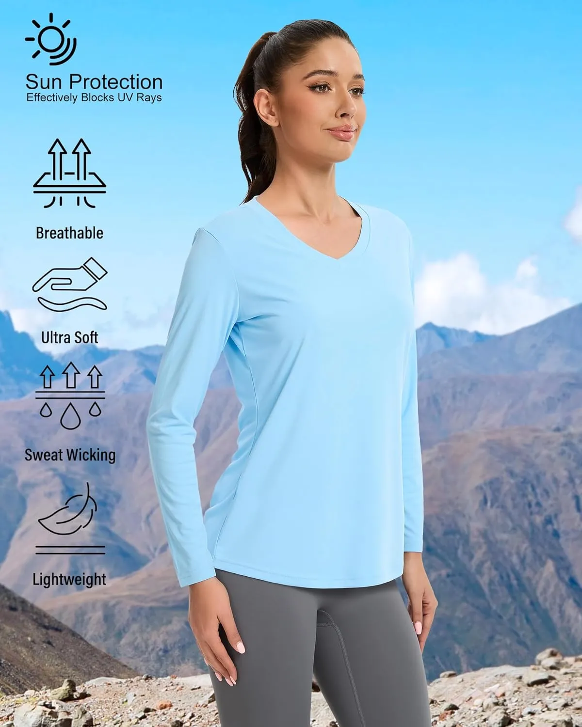 7 Pack Womens Long Sleeve Athletic Shirts UV Sun Protection UPF 50  Quick Dry Workout Running Tops V Neck