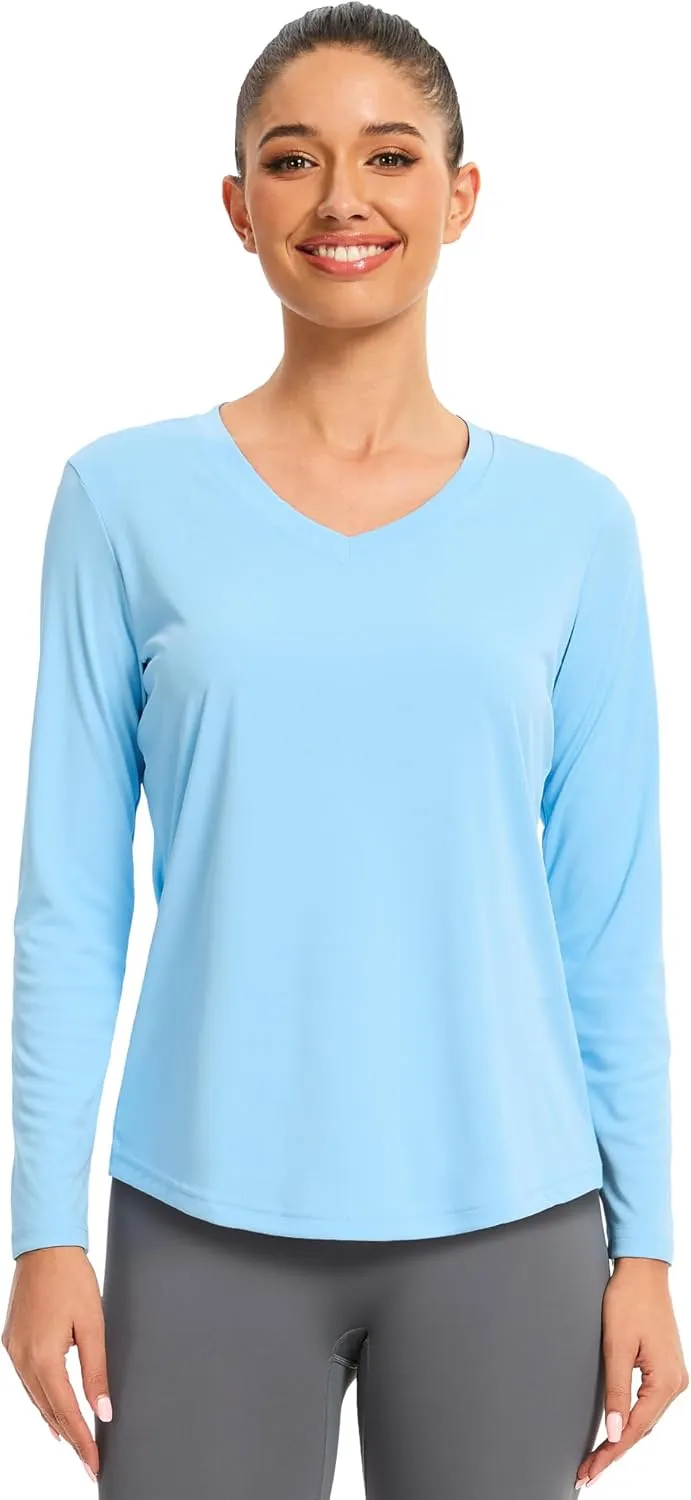 7 Pack Womens Long Sleeve Athletic Shirts UV Sun Protection UPF 50  Quick Dry Workout Running Tops V Neck