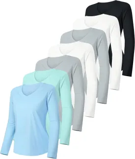 7 Pack Womens Long Sleeve Athletic Shirts UV Sun Protection UPF 50  Quick Dry Workout Running Tops V Neck