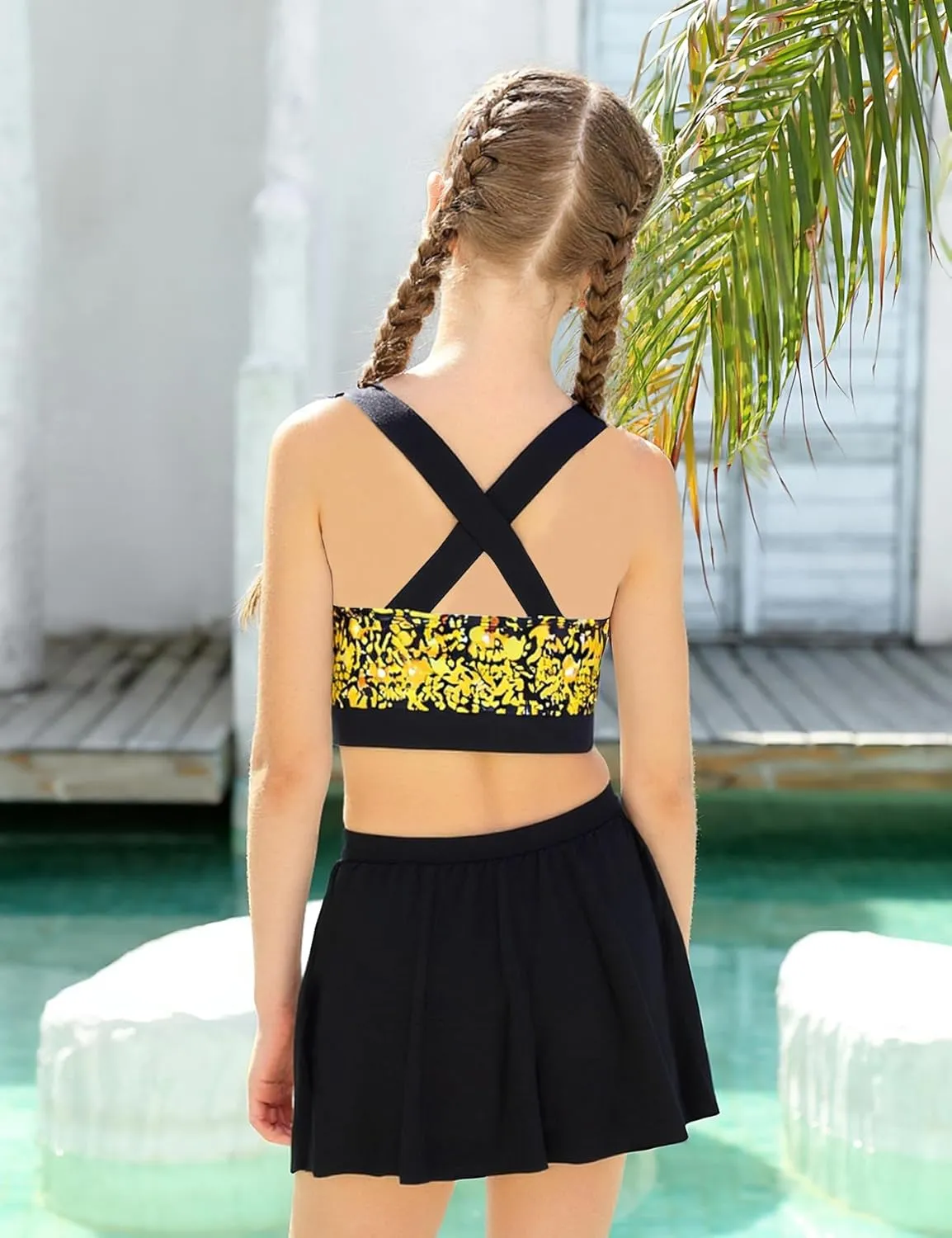 AIDEAONE Girls Swimsuit Two Piece Tankini Skirt Set with Boyshort Summer Beach Bathing Suit Size 6-13