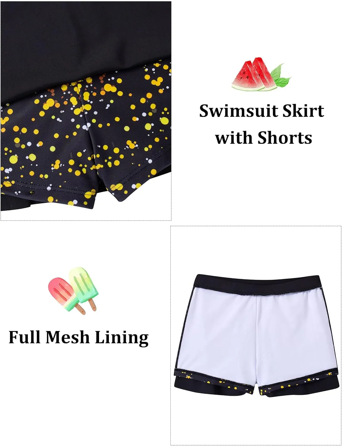 AIDEAONE Girls Swimsuit Two Piece Tankini Skirt Set with Boyshort Summer Beach Bathing Suit Size 6-13