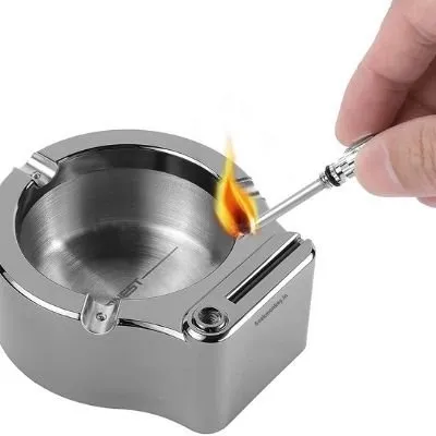 Ashtray with Match Lighter - Random Color