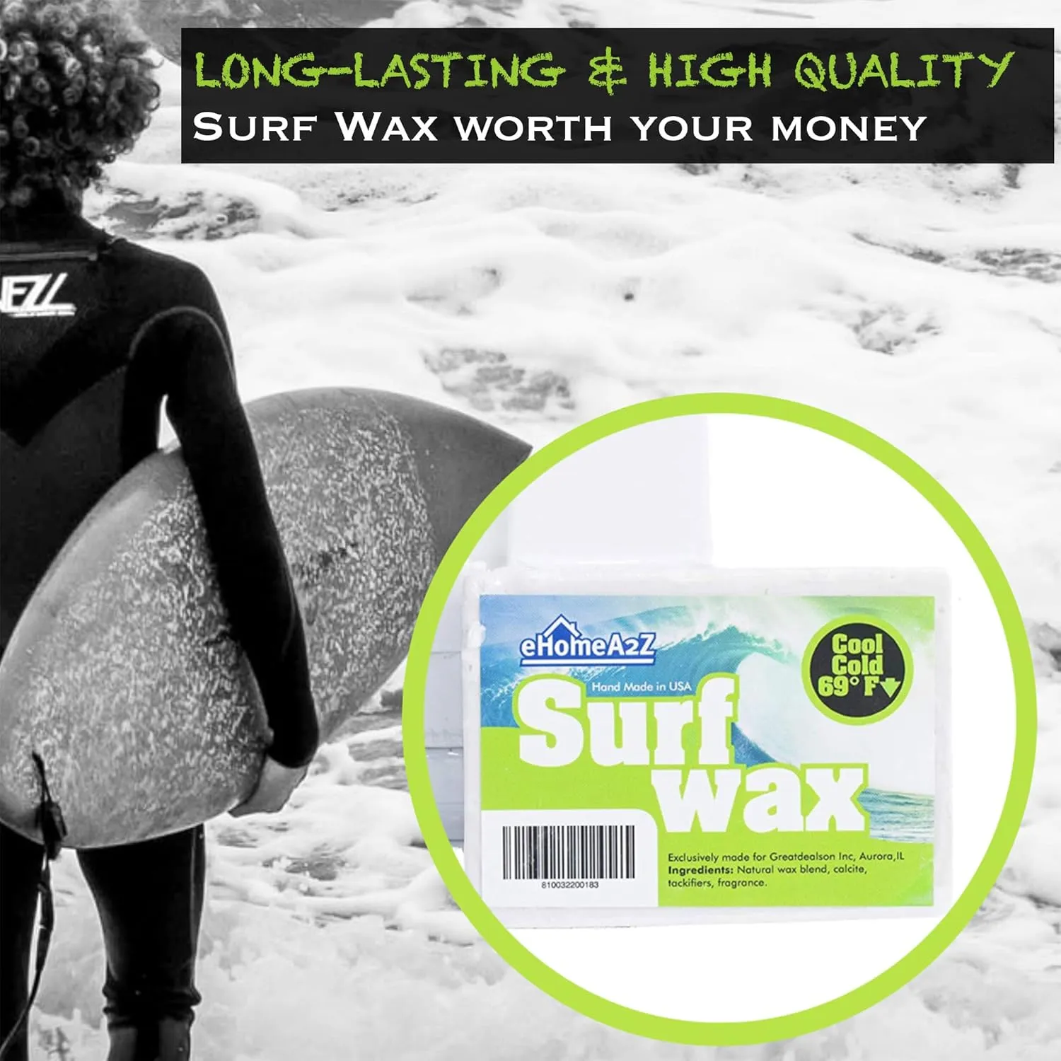 EHOMEA2Z Surf Wax Cool Cold High Performance All Natural Grapefruit Scent Surfwax Surfing Surfboard Bumps Skimboard Water Sticky