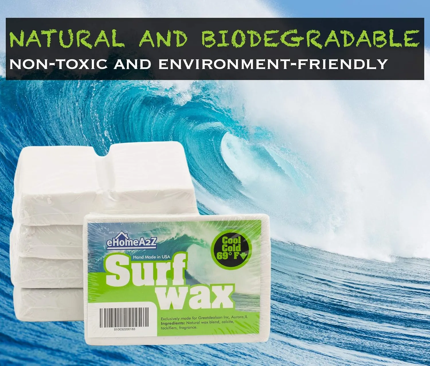 EHOMEA2Z Surf Wax Cool Cold High Performance All Natural Grapefruit Scent Surfwax Surfing Surfboard Bumps Skimboard Water Sticky