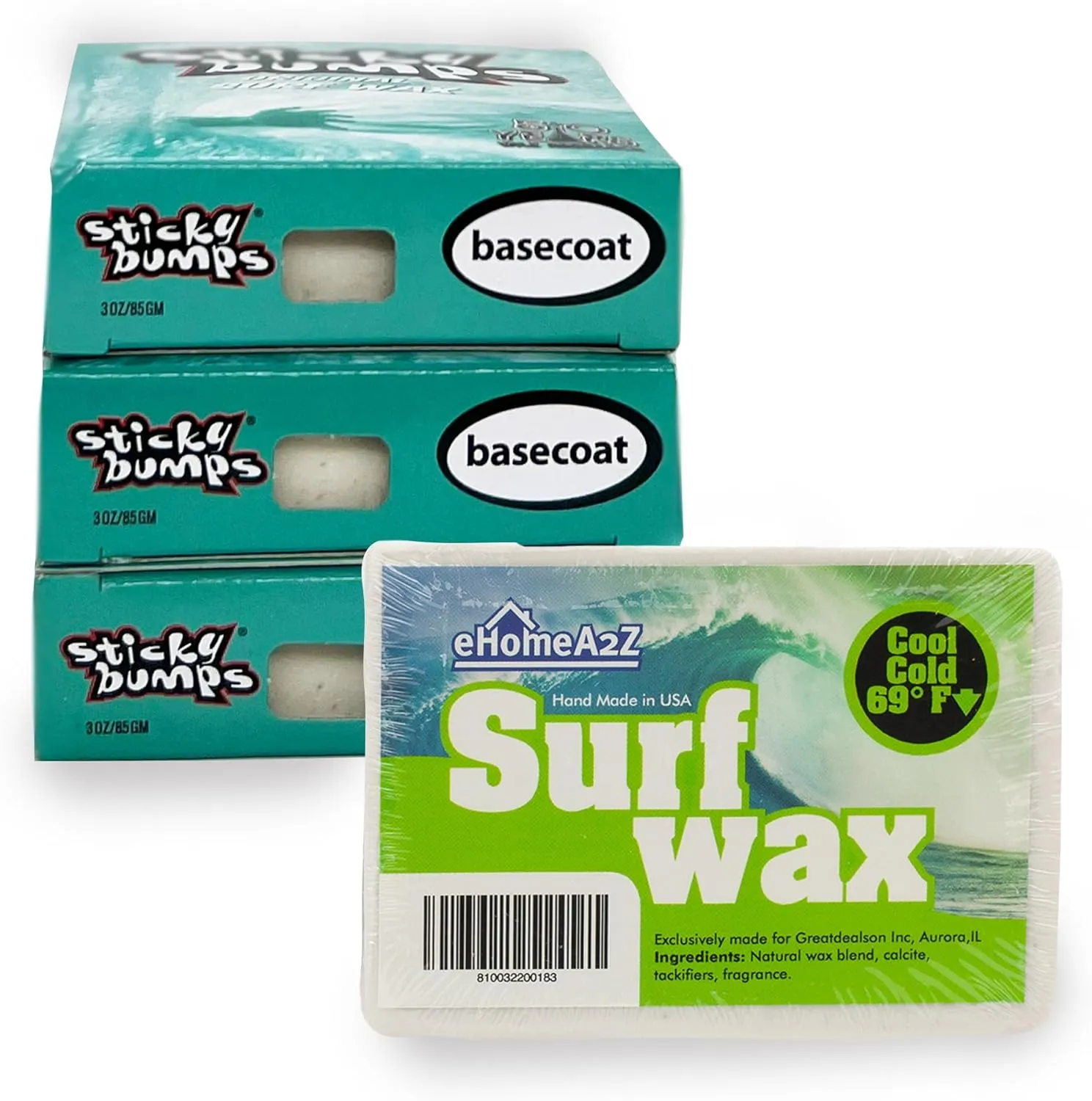 EHOMEA2Z Surfboard Wax Cool Cold Bundle with Sticky Bumps Basecoat Surf Wax Surfboard Surfing Accessories Surfing Wax (4)