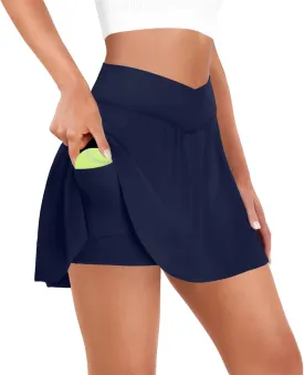 FireSwan Tennis Skirt for Women with Pockets Shorts Crossover High Waisted Pleated Golf Skorts Athletic Workout Skirts