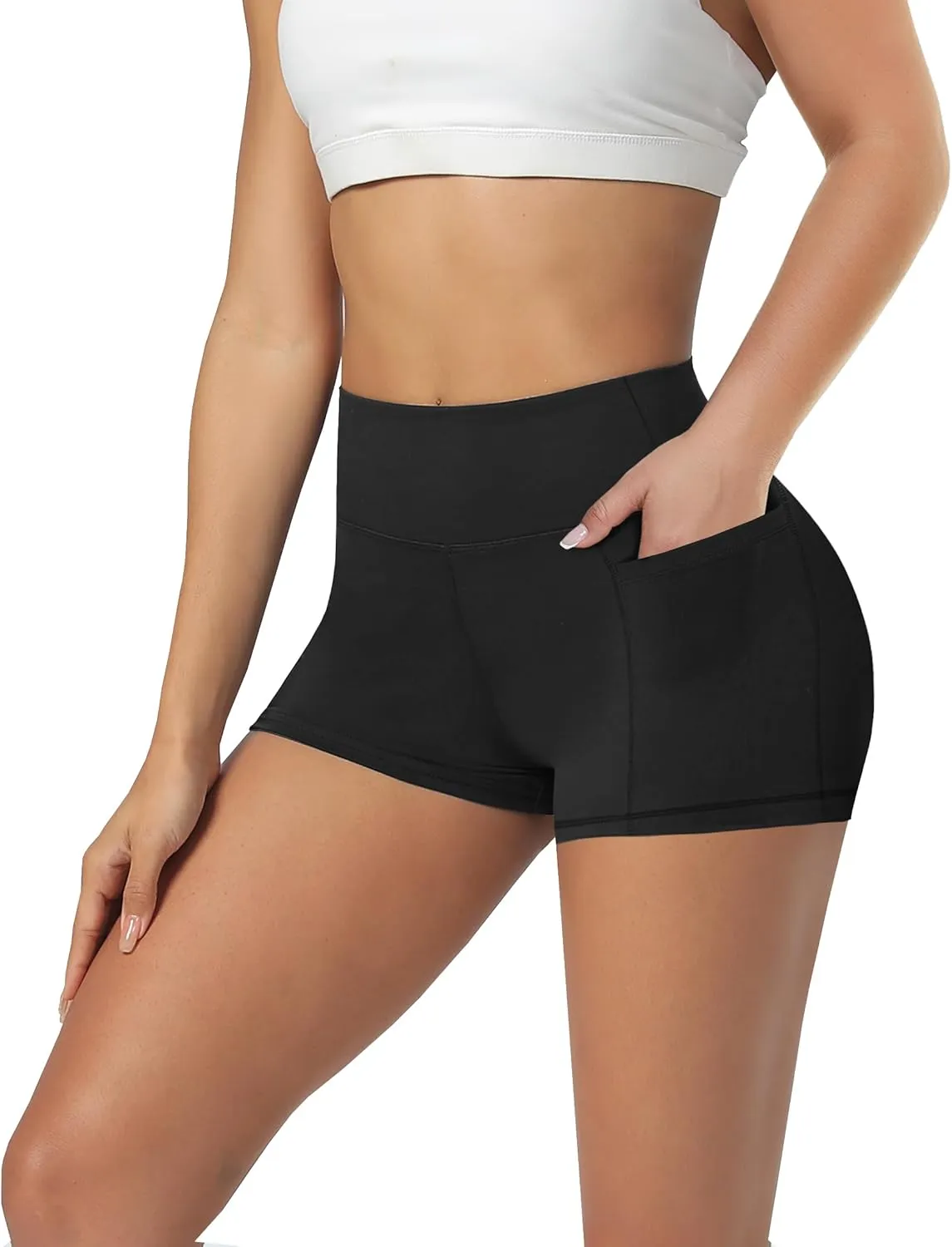 GAYHAY Biker Shorts for Women with Pockets - 8"/5"/3" Booty High Waisted Black Spandex Volleyball Short for Workout Yoga