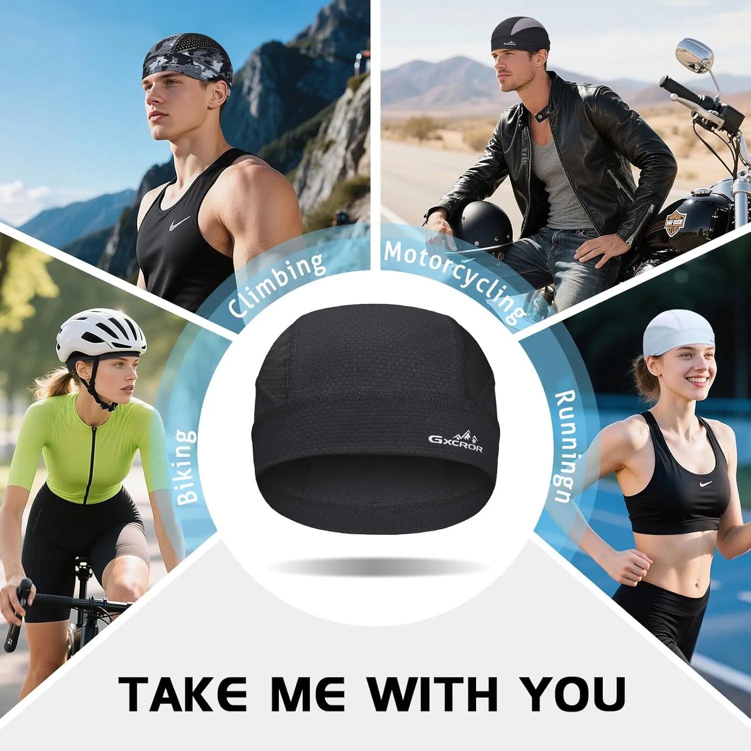 GXCROR Cooling Skull Cap for Men Women Sweat-Wicking Breathable Mesh Liner for Helmets, Summer Cycling Motorcycle