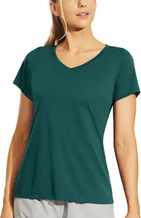 Haimont Women's Quick Dry Short Sleeve T-Shirts V-Neck UPF 50  Tops Workout Athletic Fitness Running, Moisture Wicking
