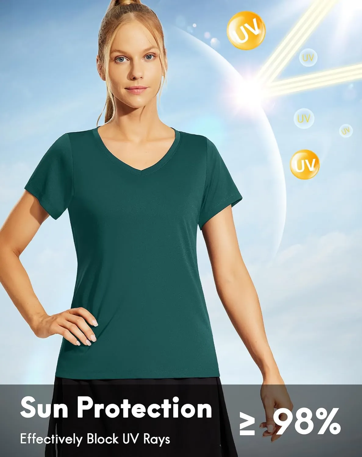 Haimont Women's Quick Dry Short Sleeve T-Shirts V-Neck UPF 50  Tops Workout Athletic Fitness Running, Moisture Wicking