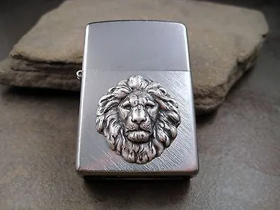Handmade Brushed Silver Oxidized Brass Lion Head Cigarette Lighter