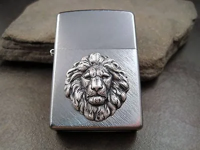 Handmade Brushed Silver Oxidized Brass Lion Head Cigarette Lighter