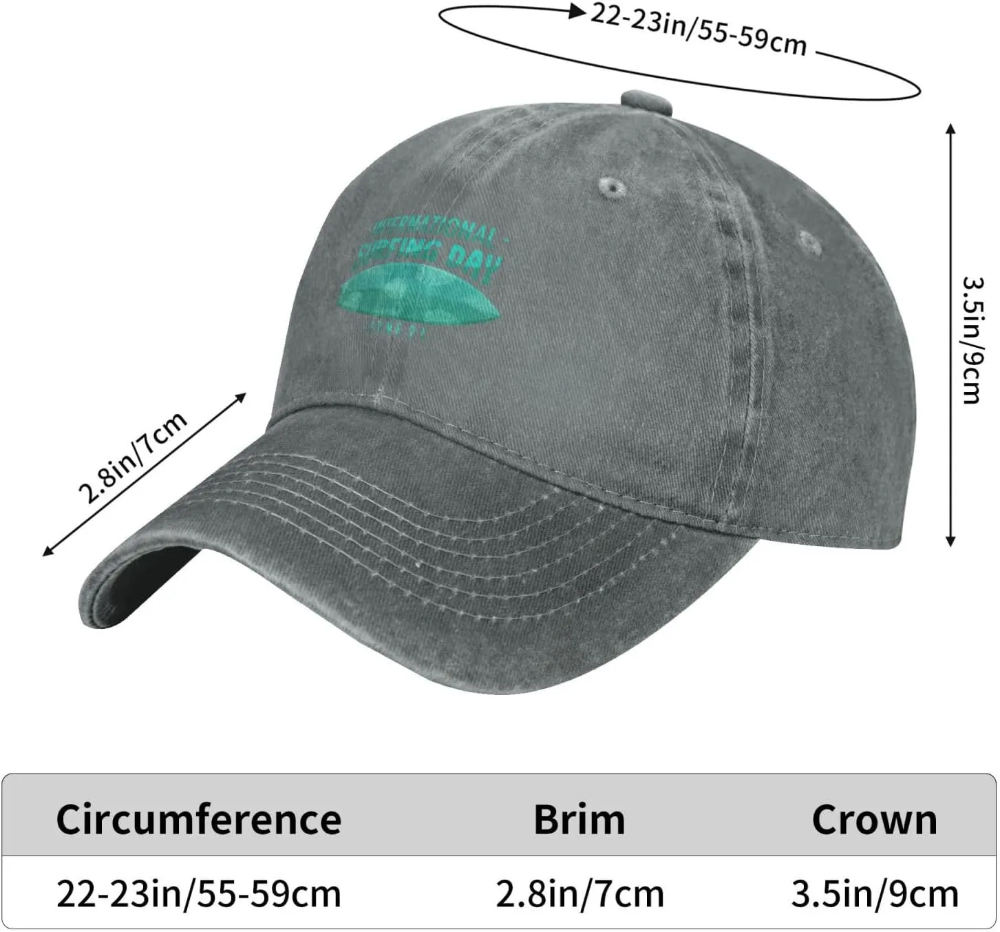 International Surfing Day Fonts and Surfboards Baseball Cap for Men Women Hats Adjustable Denim Hat Dad Hat