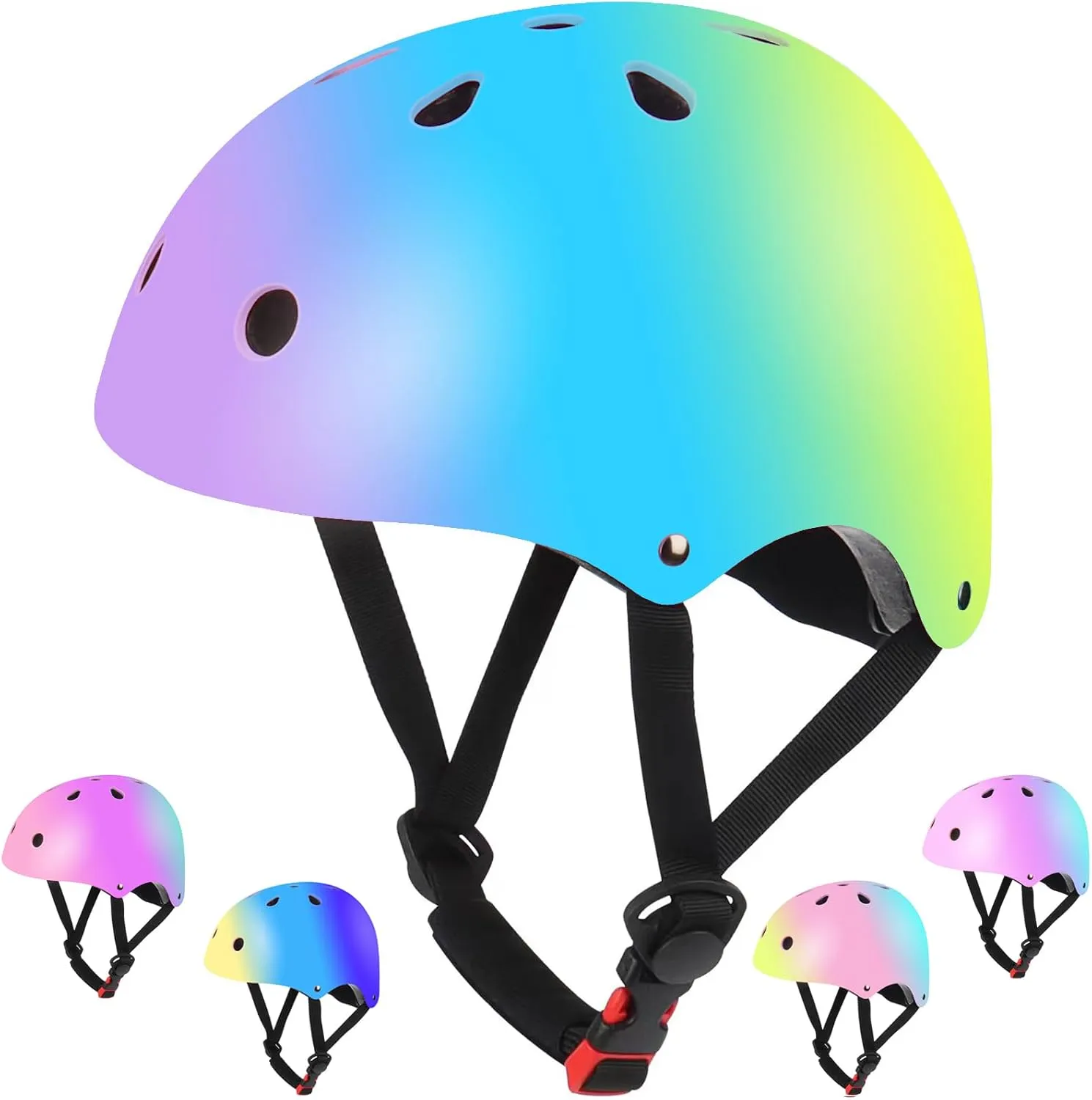 Kids Bike Helmet,Color Gradient Adjustable Helmet for Youth Girls Boys Multi-Sports Skateboard Inline Skating Scooter Cycling, 3-8-12-15 Years