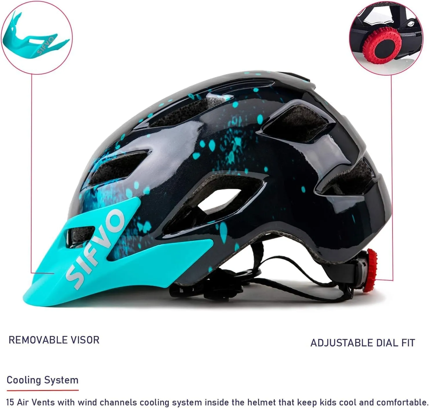 Kids Helmet, SIFVO Kids Bike Helmet Boys and Girls Bike Helmet with Cool Visor Helmet for Kids 5-14, Kids Bike Helmets Youth Bike Helmet Adjustable & Lightweight 50-57cm
