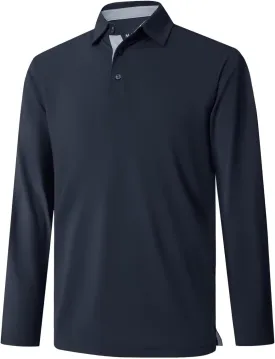 Mens Golf Shirt Short and Long Sleeve Moisture Wicking Dry Fit Performance Solid Casual Pique Golf Polo Shirts for Men