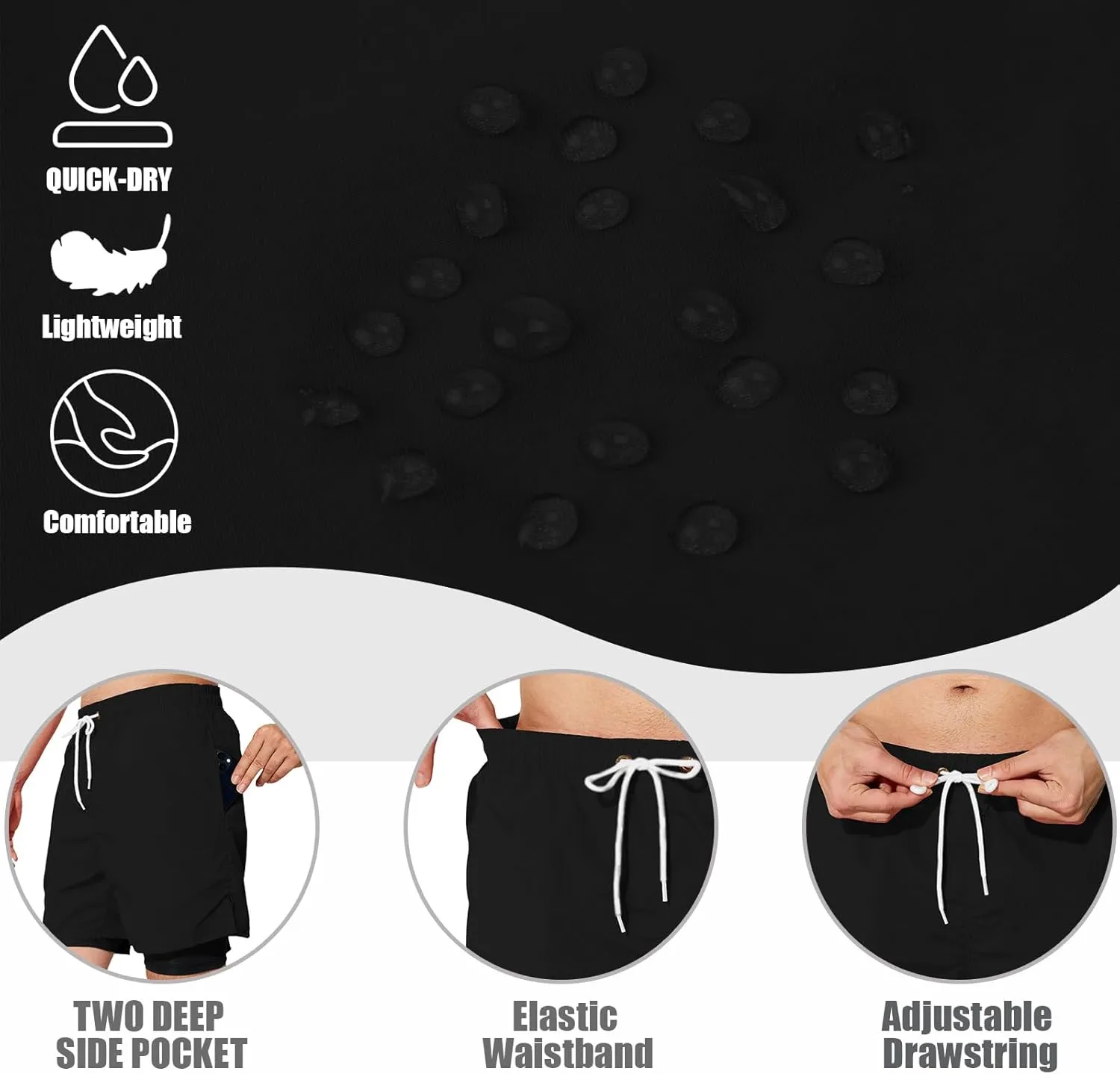 Mens Swim Trunks with Compression Liner 5 inch Inseam Quick Dry Bathing Suit 2 in 1 Board Shorts