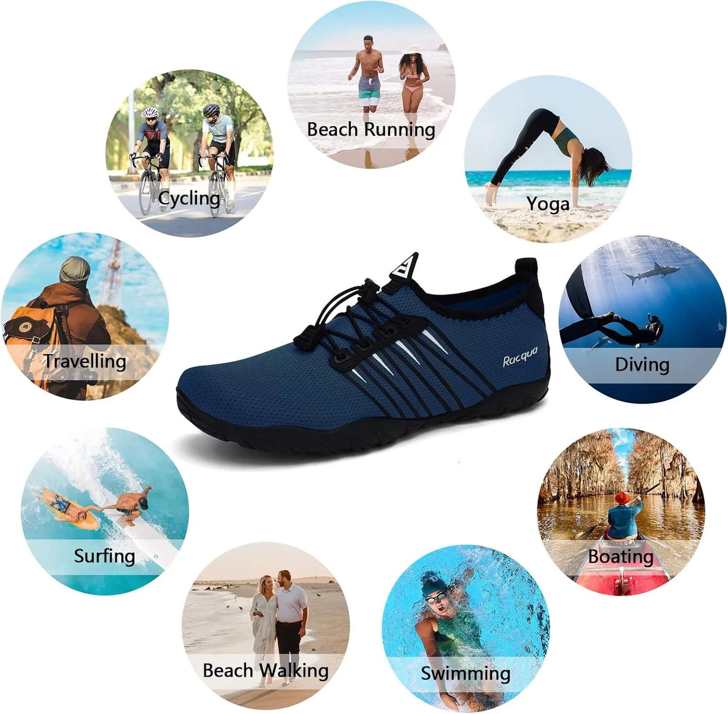Racqua Water Shoes Quick Dry Barefoot Water Aqua Sport Beach Pool Swim Surf Diving for Men Women