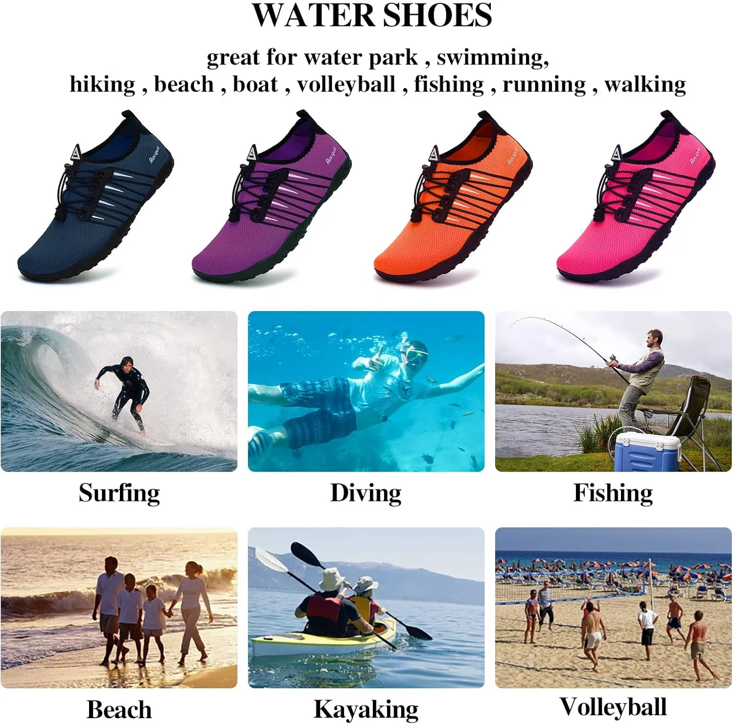 Racqua Water Shoes Quick Dry Barefoot Water Aqua Sport Beach Pool Swim Surf Diving for Men Women