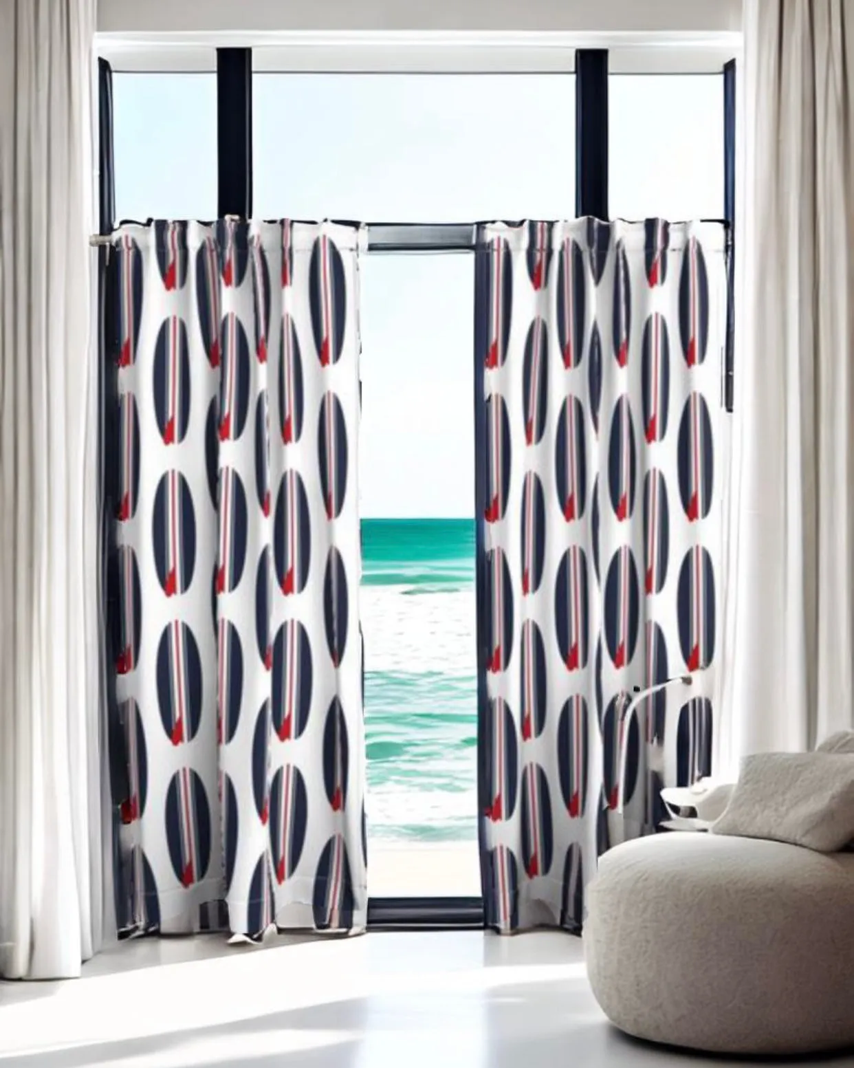 Red, White and Blue Classic Surfboards Window Curtains -Biggie Size