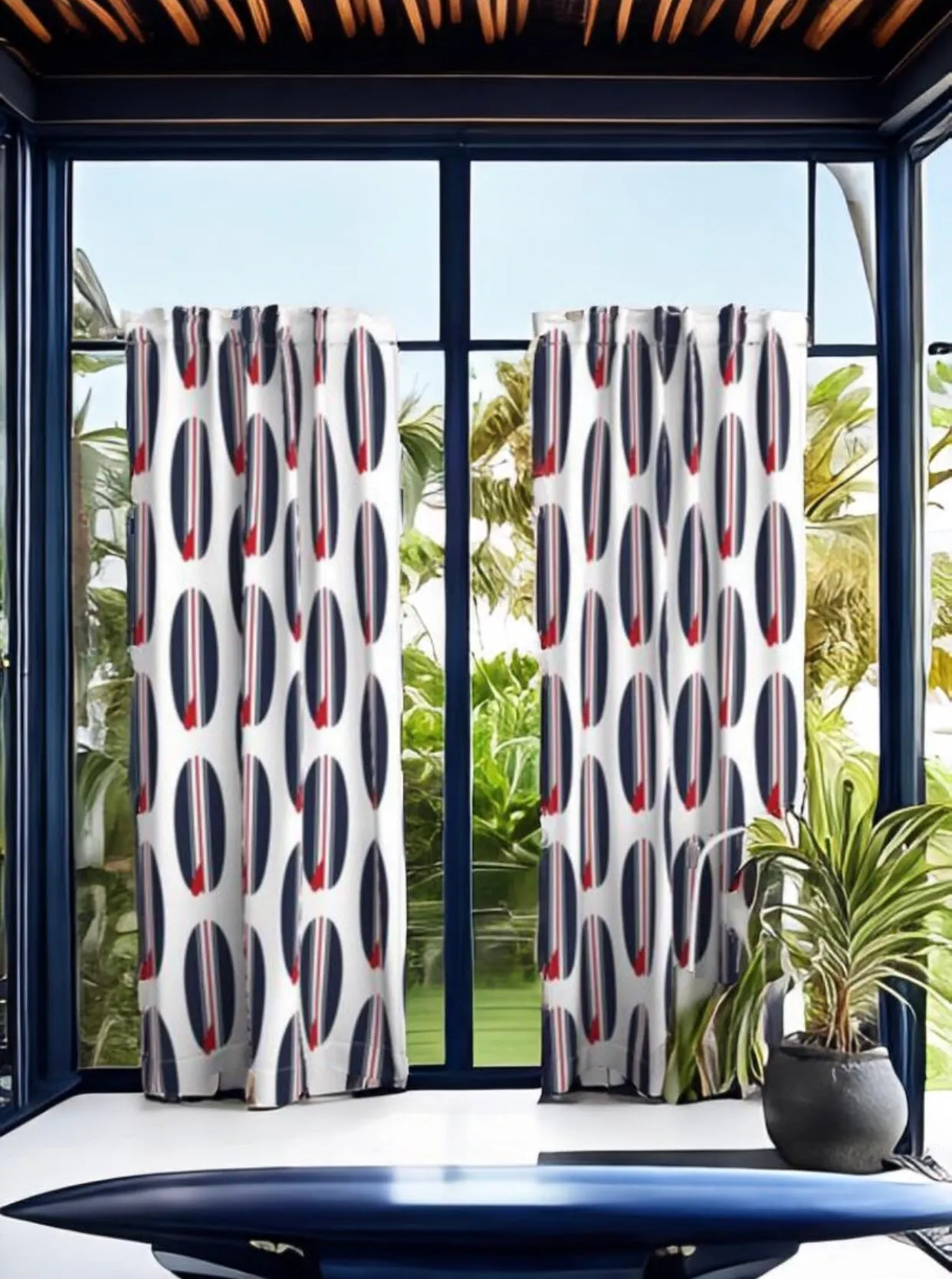 Red, White and Blue Classic Surfboards Window Curtains -Biggie Size