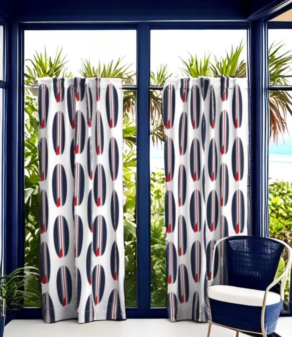 Red, White and Blue Classic Surfboards Window Curtains -Biggie Size