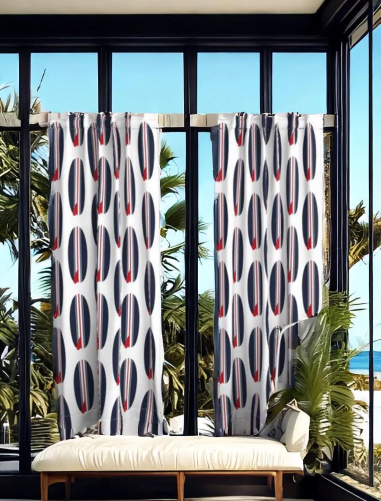 Red, White and Blue Classic Surfboards Window Curtains -Biggie Size