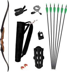 Samick Sage Takedown Recurve Bow and Arrow Set - 62 Inch Complete Ready-to-Use Longbow Archery Set - Includes 6 Arrows, Quiver, Bowstring & Stringer Tool, Arm & Finger Guard for Adults & Older Teens