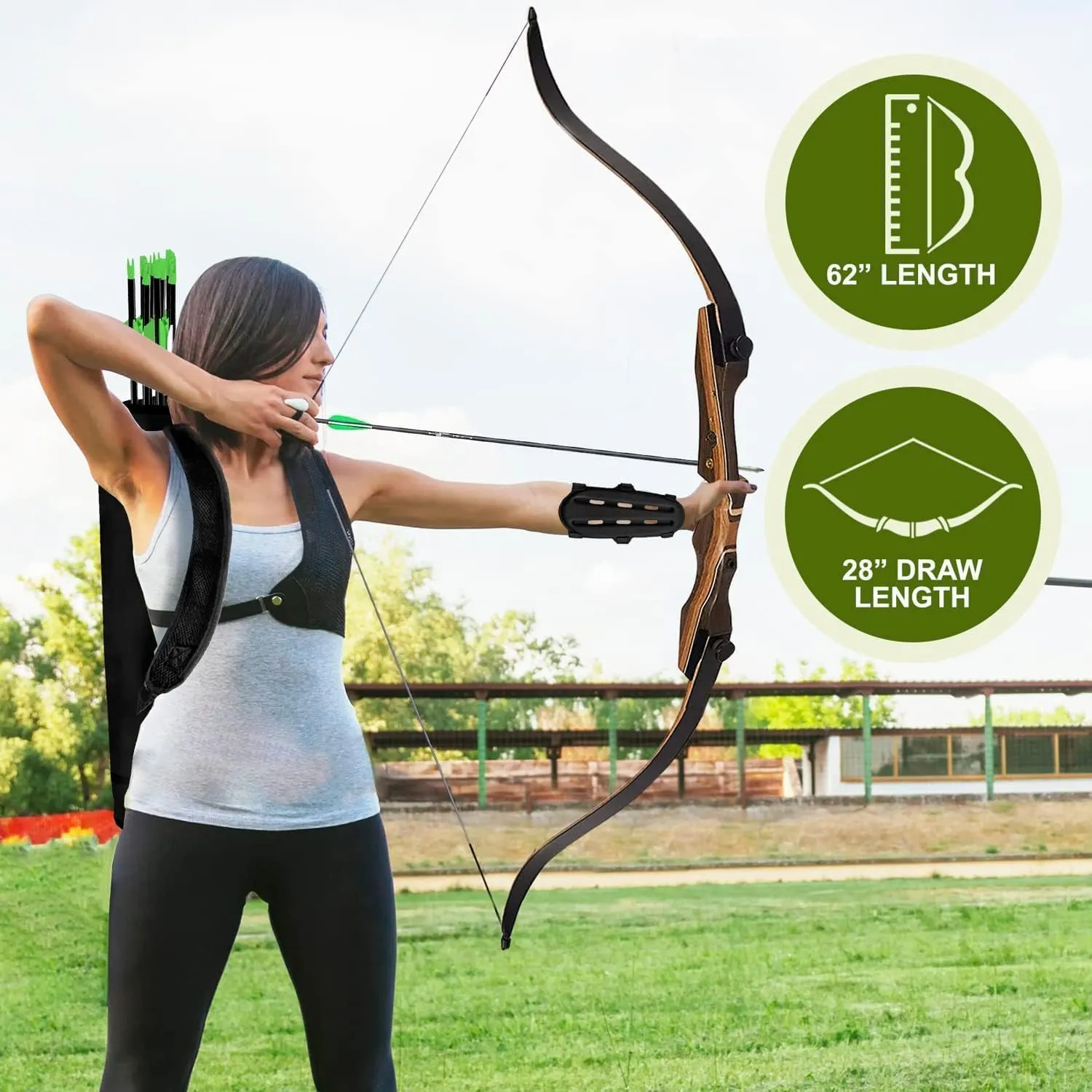 Samick Sage Takedown Recurve Bow and Arrow Set - 62 Inch Complete Ready-to-Use Longbow Archery Set - Includes 6 Arrows, Quiver, Bowstring & Stringer Tool, Arm & Finger Guard for Adults & Older Teens