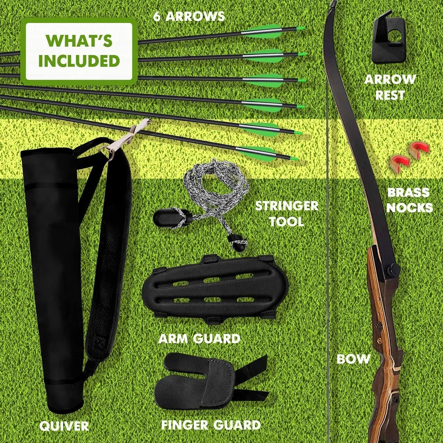 Samick Sage Takedown Recurve Bow and Arrow Set - 62 Inch Complete Ready-to-Use Longbow Archery Set - Includes 6 Arrows, Quiver, Bowstring & Stringer Tool, Arm & Finger Guard for Adults & Older Teens