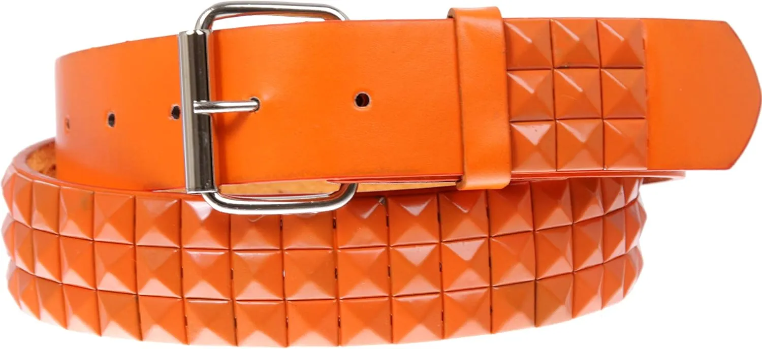 Snap On Punk Rock Star Pyramid Studded Checker Board Leather Belt