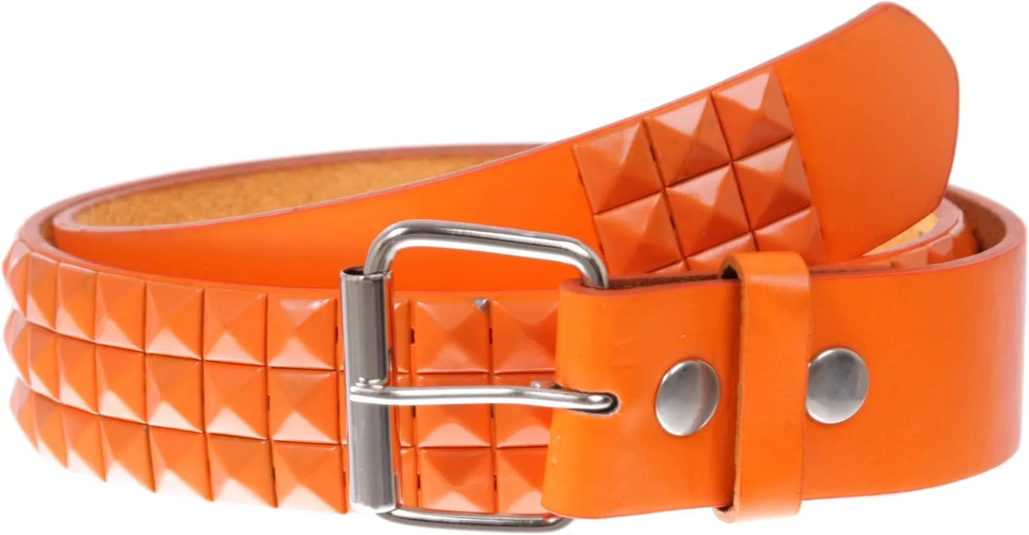 Snap On Punk Rock Star Pyramid Studded Checker Board Leather Belt