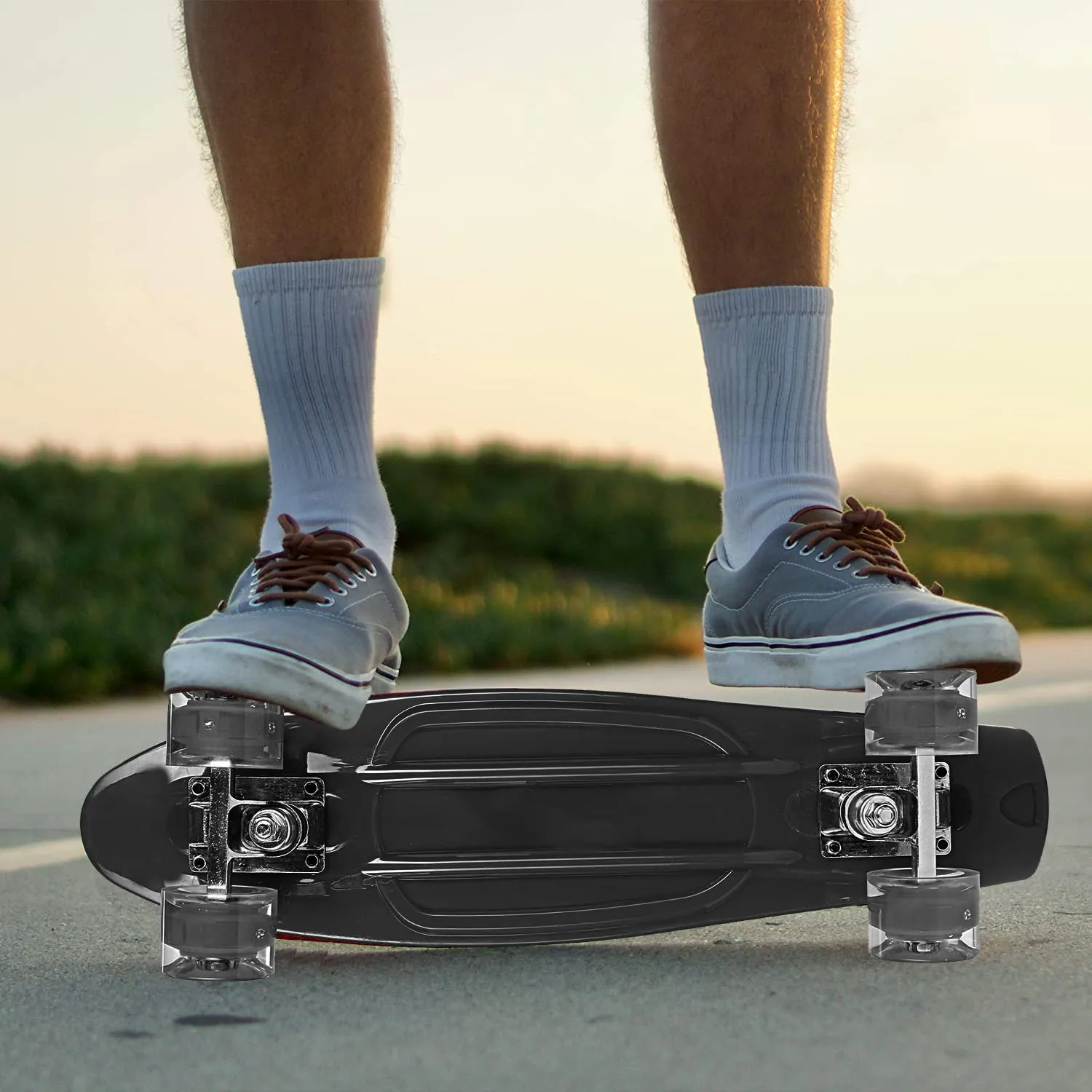 STRAUSS Cruiser Skateboard| Penny Skateboard | Casterboard | Hoverboard | Anti-Skid Board with ABEC-7 High Precision Bearings | PU Wheel with Light |Ideal for All Skill Level (31 X 8 Inch), (Blue)