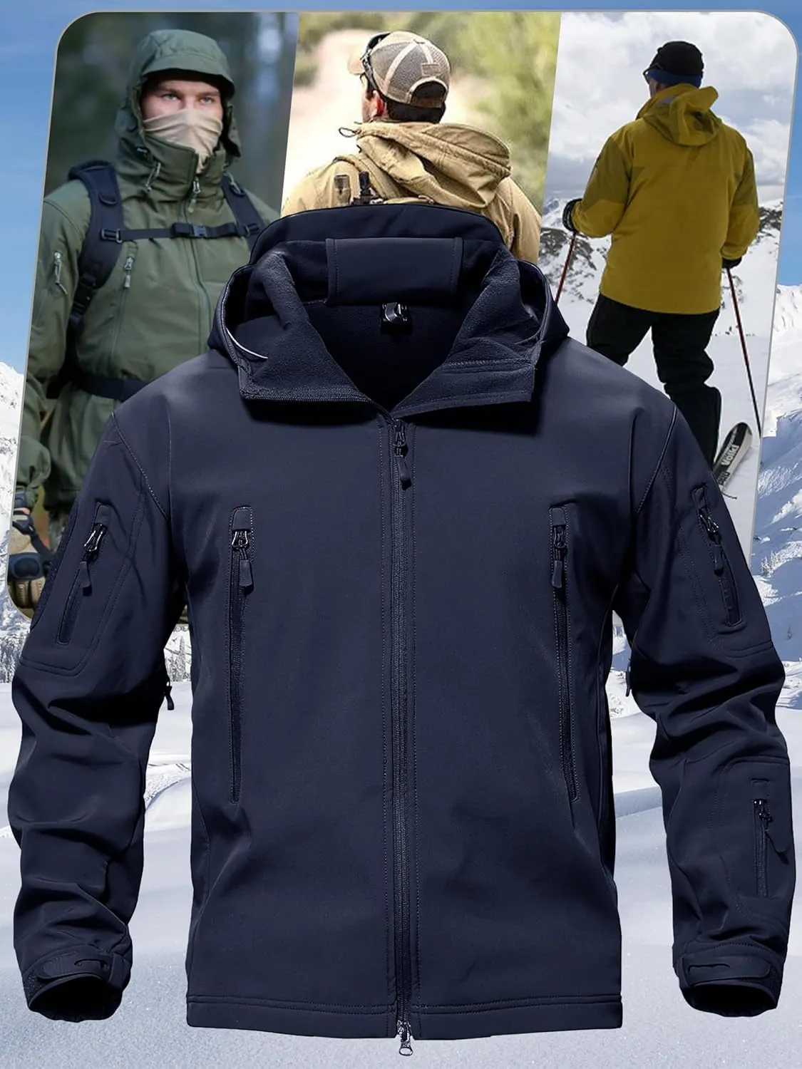 TACVASEN Men's Special Ops Military Tactical Rain Jackets Winter Warm Fleece Softshell Hooded Raincoat Snowboard