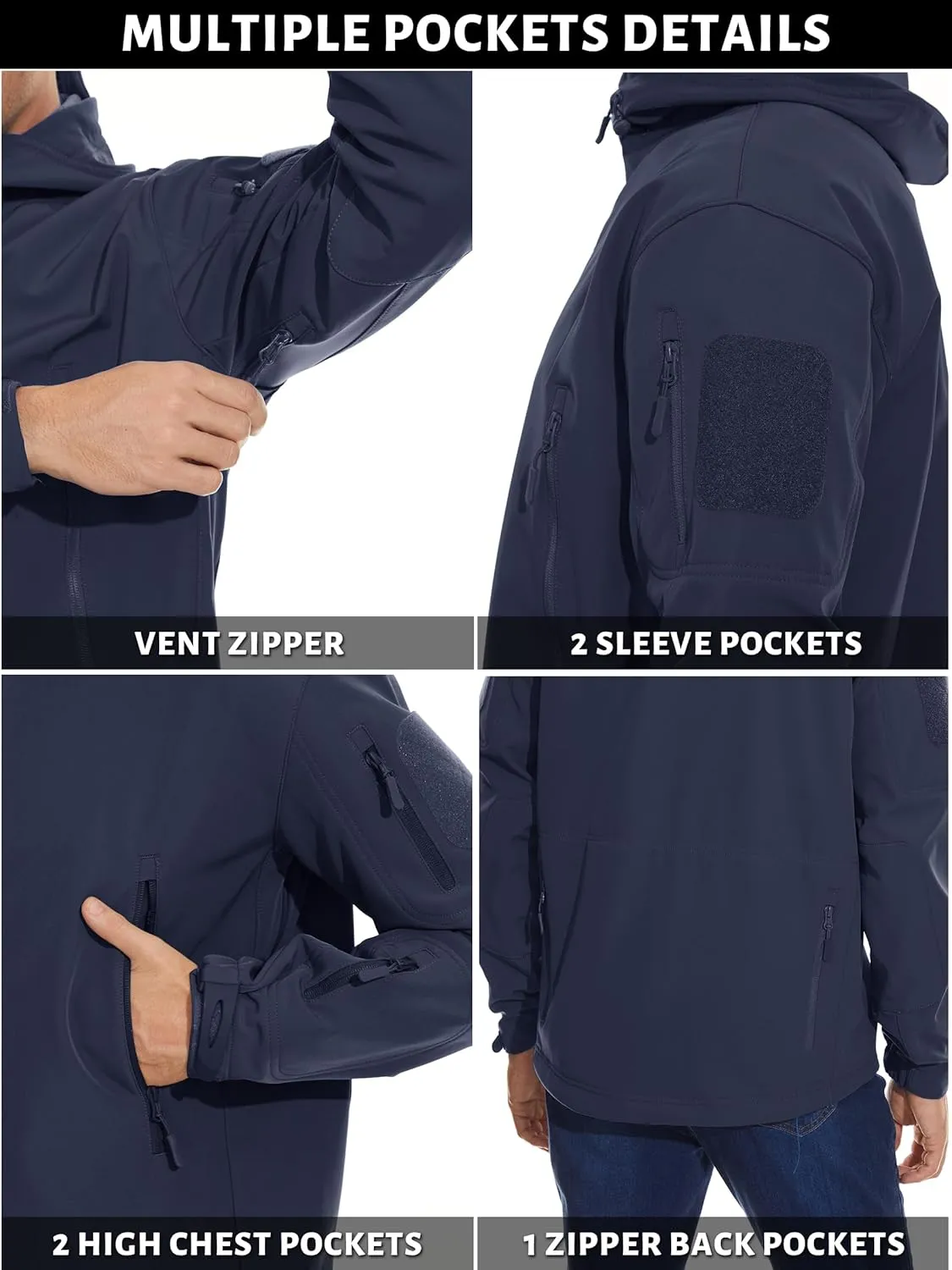 TACVASEN Men's Special Ops Military Tactical Rain Jackets Winter Warm Fleece Softshell Hooded Raincoat Snowboard