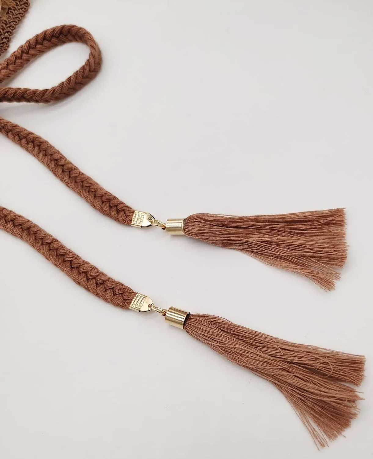 Women Girls Braided Knotted Waist Belt Skinny Mixed Color Rope Exotic Chain Tassel for Dress Skirt