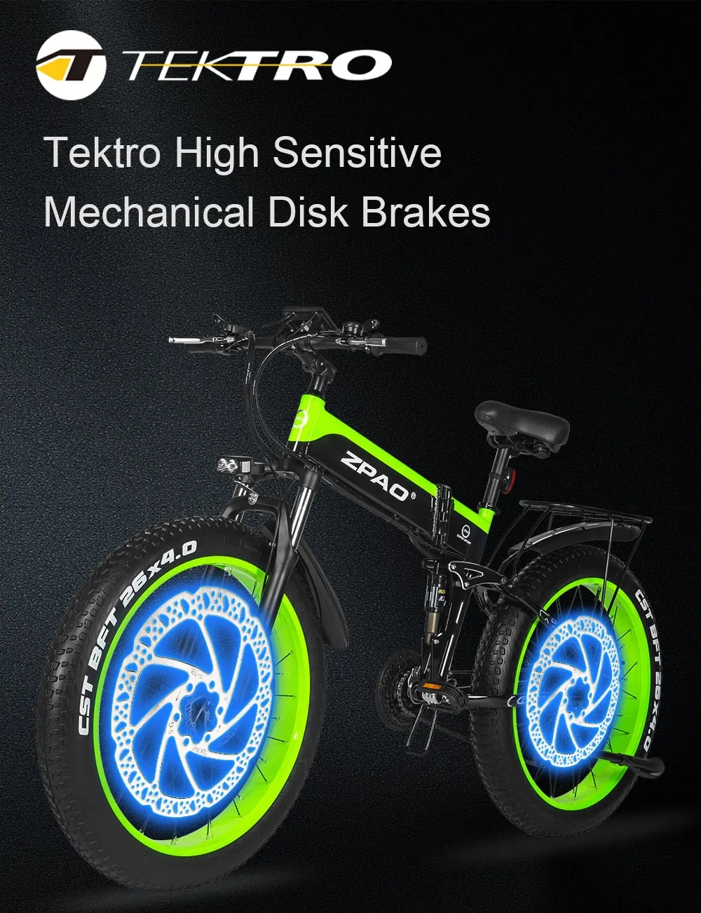Zpao Electric Folding Mountain Bike 1000w 26 Inch Fat Snow Tire