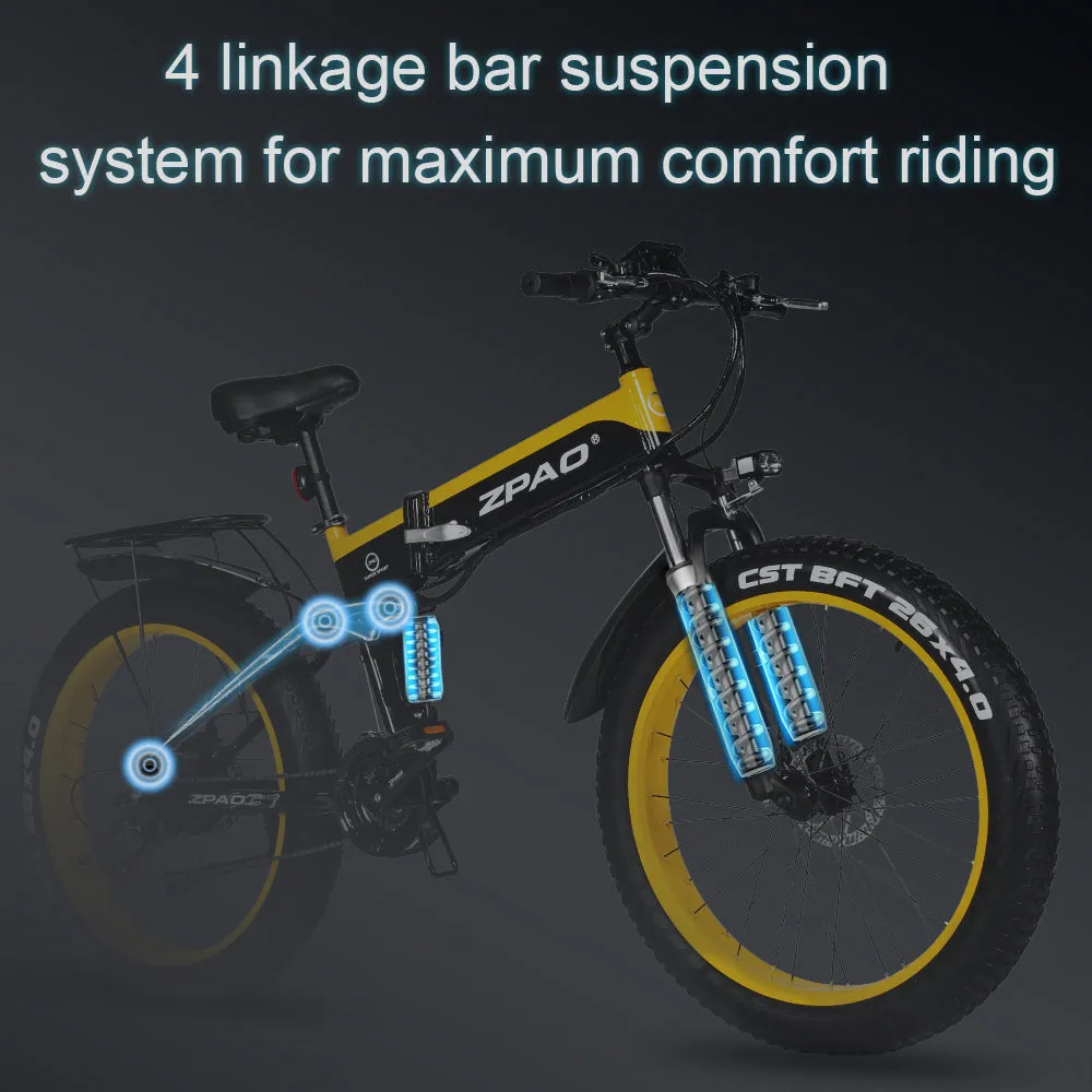 Zpao Electric Folding Mountain Bike 1000w 26 Inch Fat Snow Tire