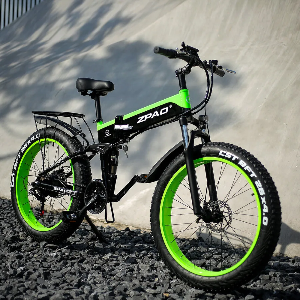 Zpao Electric Folding Mountain Bike 1000w 26 Inch Fat Snow Tire