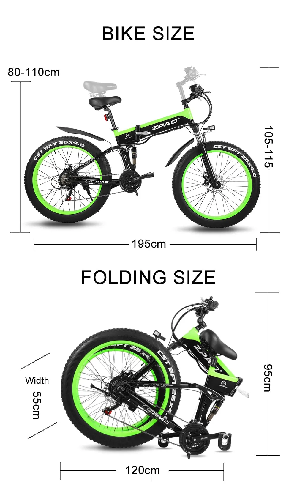Zpao Electric Folding Mountain Bike 1000w 26 Inch Fat Snow Tire