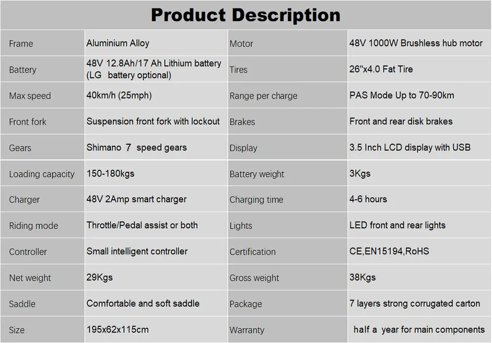 Zpao Electric Folding Mountain Bike 1000w 26 Inch Fat Snow Tire