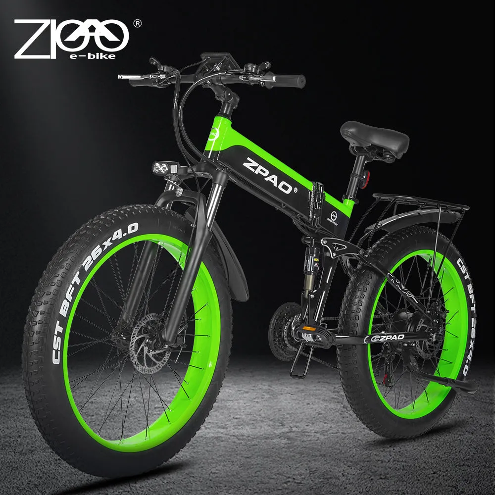 Zpao Electric Folding Mountain Bike 1000w 26 Inch Fat Snow Tire