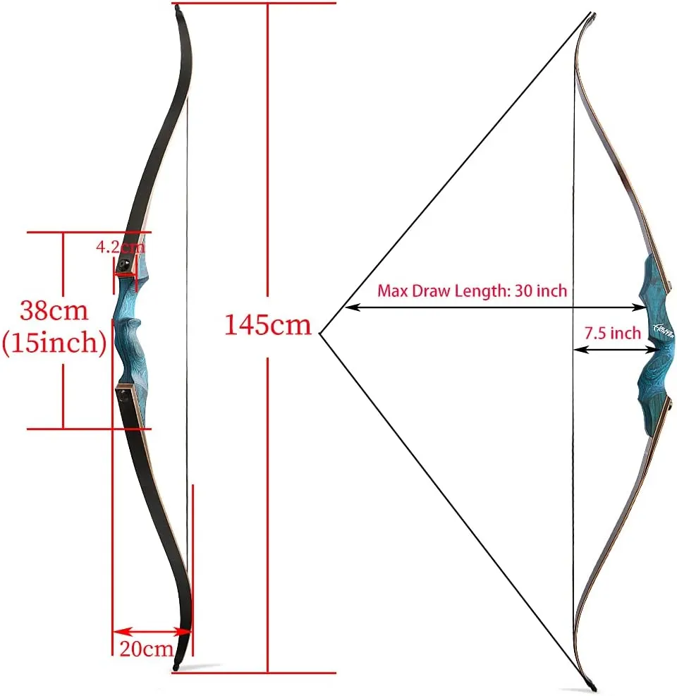 ZSHJGJR 60 Black Hunter Original Recurve Bow for Adults American Hunting Longbow Archery Bow 20-60lbs Right Handed for Archery Hunting Shooting Practice