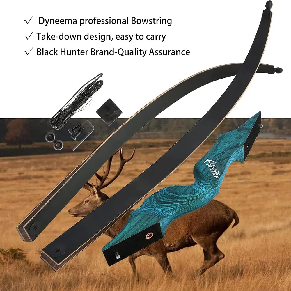ZSHJGJR 60 Black Hunter Original Recurve Bow for Adults American Hunting Longbow Archery Bow 20-60lbs Right Handed for Archery Hunting Shooting Practice